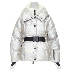 MONCLER Ollignan holografischer silberner Duo-Kragen mit Gürtel und Pufferski  Jacke Sz.0 XS