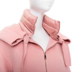 MONCLER pink double face virgin wool cashmere goose down hooded jacket Sz0 XS