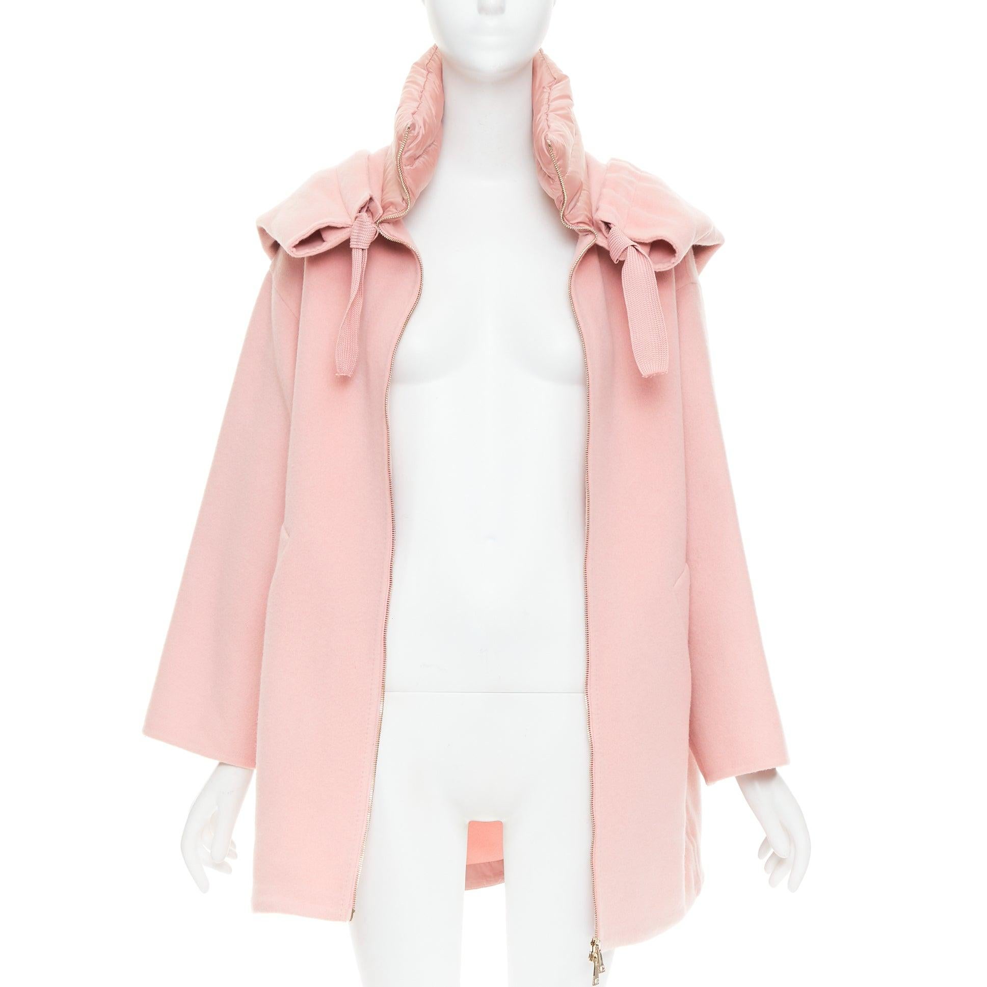 MONCLER rosa Double Face Schurwolle Kaschmir Gänsedaunen Kapuzenjacke Sz0 XS (Pink) im Angebot