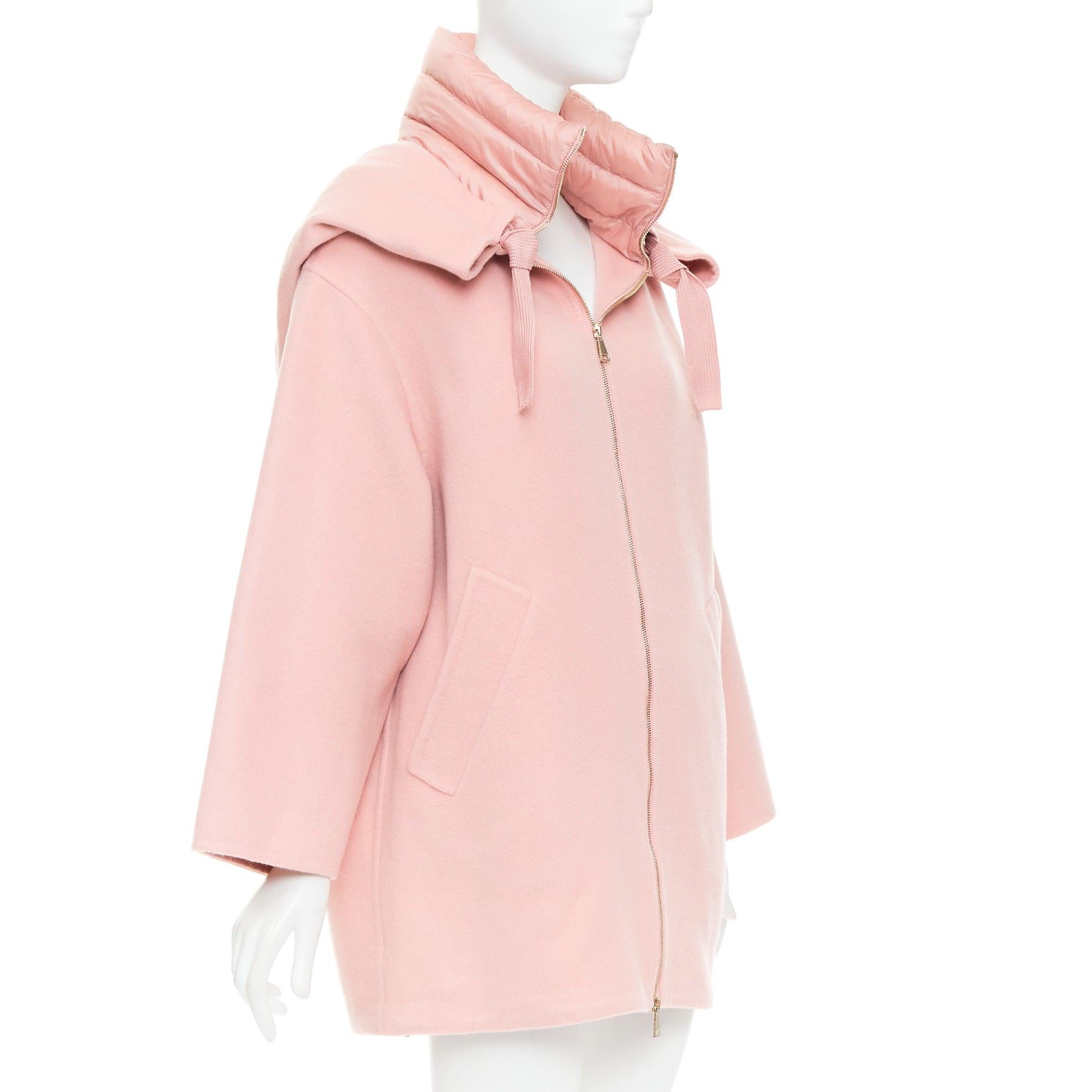 MONCLER rosa Double Face Schurwolle Kaschmir Gänsedaunen Kapuzenjacke Sz0 XS im Zustand „Gut“ im Angebot in Hong Kong, NT