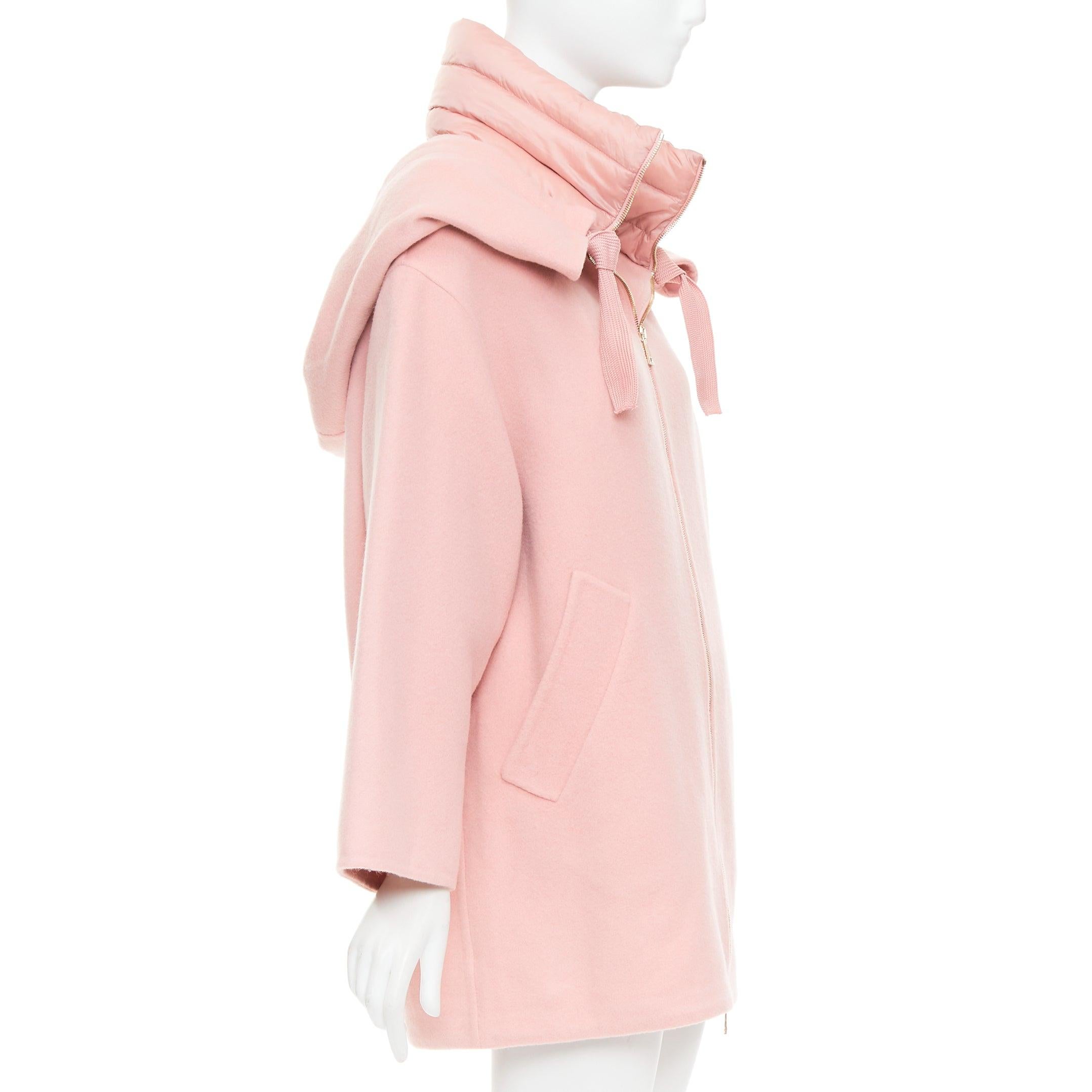 MONCLER rosa Double Face Schurwolle Kaschmir Gänsedaunen Kapuzenjacke Sz0 XS Damen im Angebot