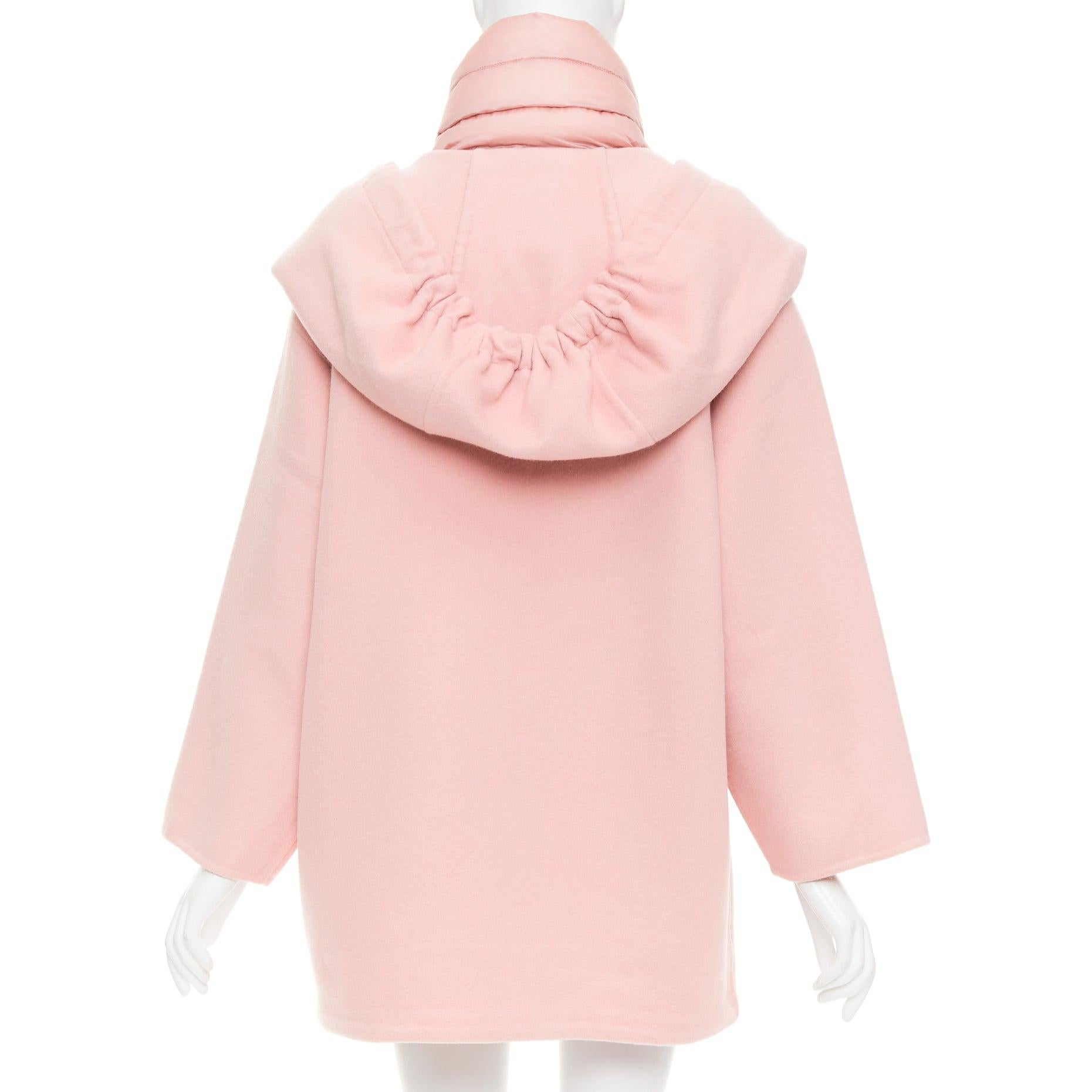 MONCLER rosa Double Face Schurwolle Kaschmir Gänsedaunen Kapuzenjacke Sz0 XS im Angebot 1