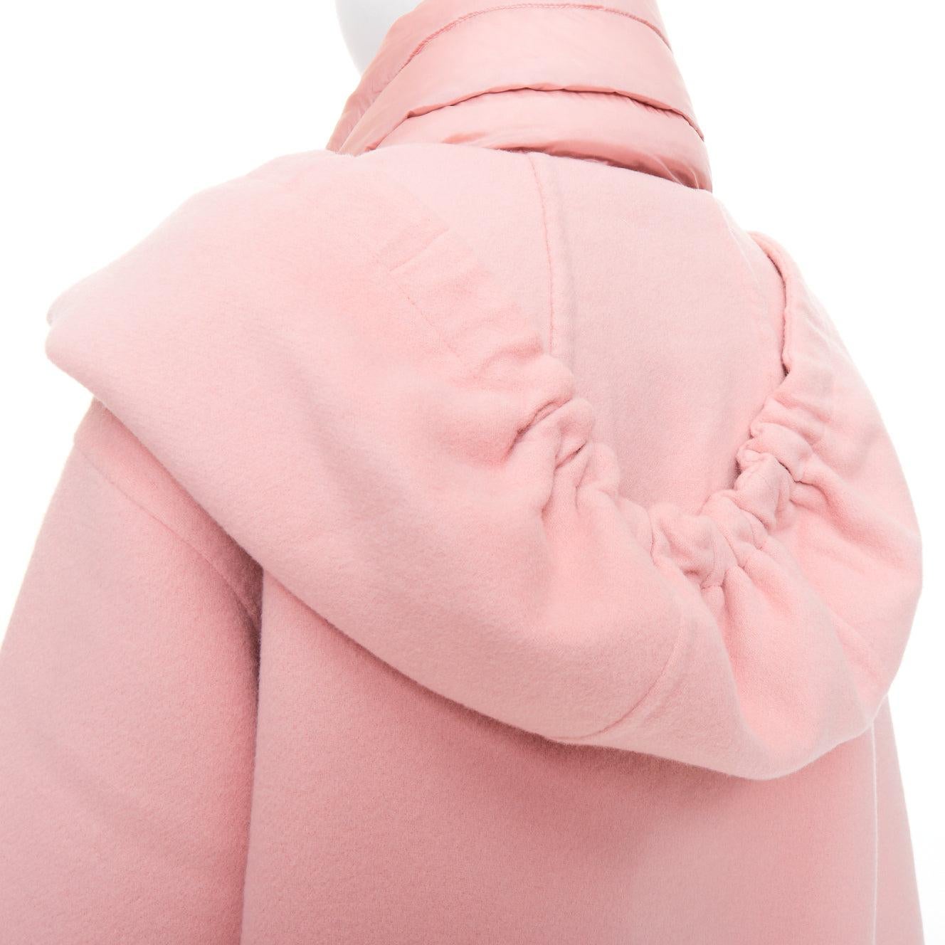 MONCLER rosa Double Face Schurwolle Kaschmir Gänsedaunen Kapuzenjacke Sz0 XS im Angebot 3