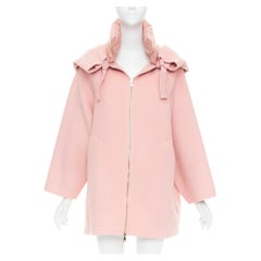 MONCLER pink double face virgin wool cashmere goose down hooded jacket Sz0 XS