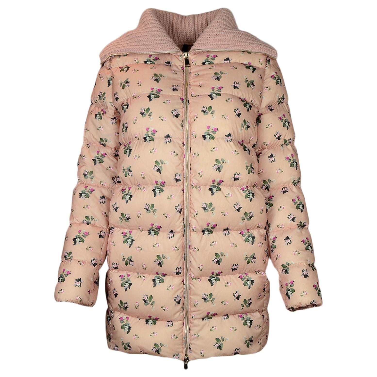 Moncler Pink Floral Nylon "Laburnum" Puffer Coat w/ Knit Collar sz 0/XS For  Sale at 1stDibs | moncler floral puffer