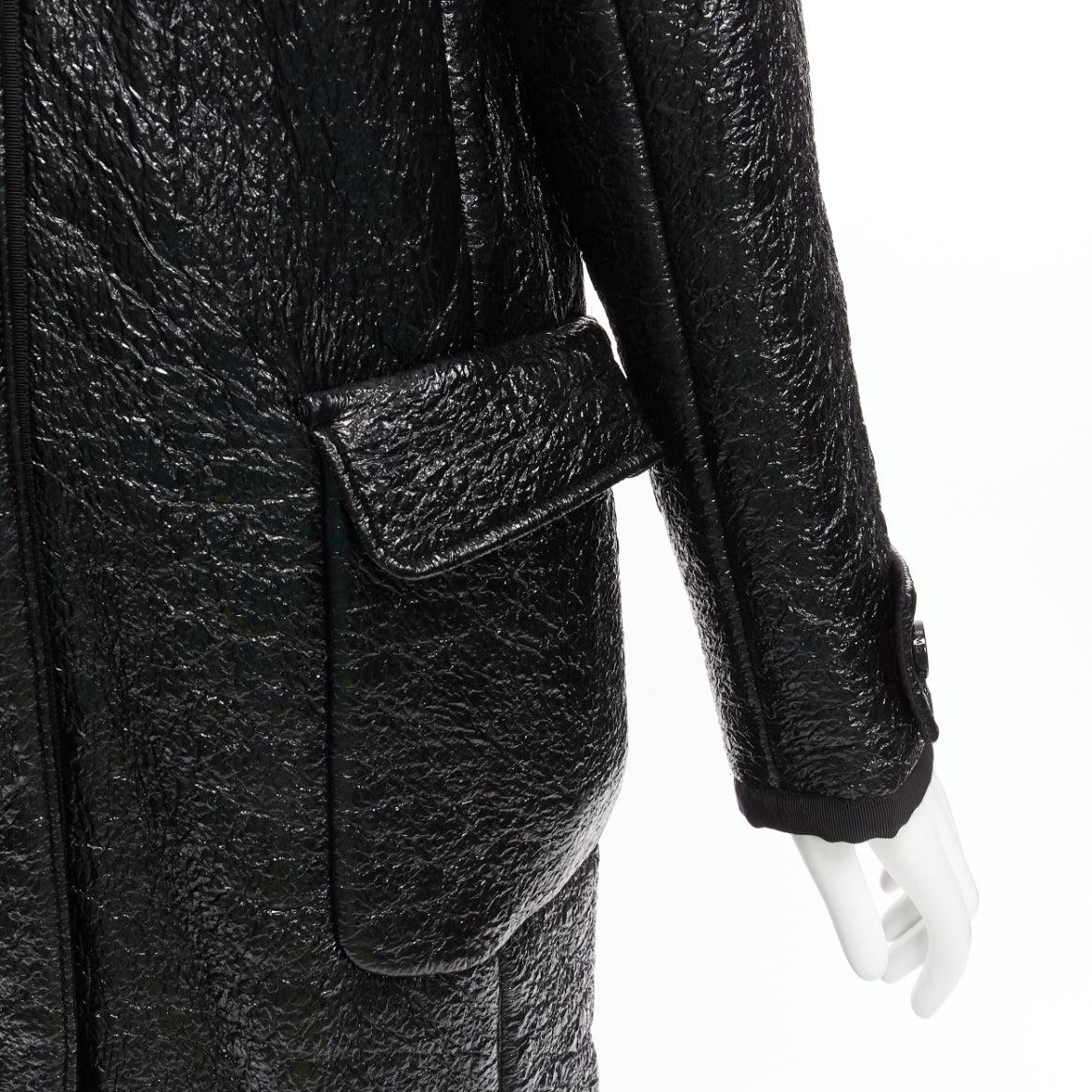 MONCLER pink tibet lamb fur black patent cotton virgin wool blend coat Sz1 M For Sale 4