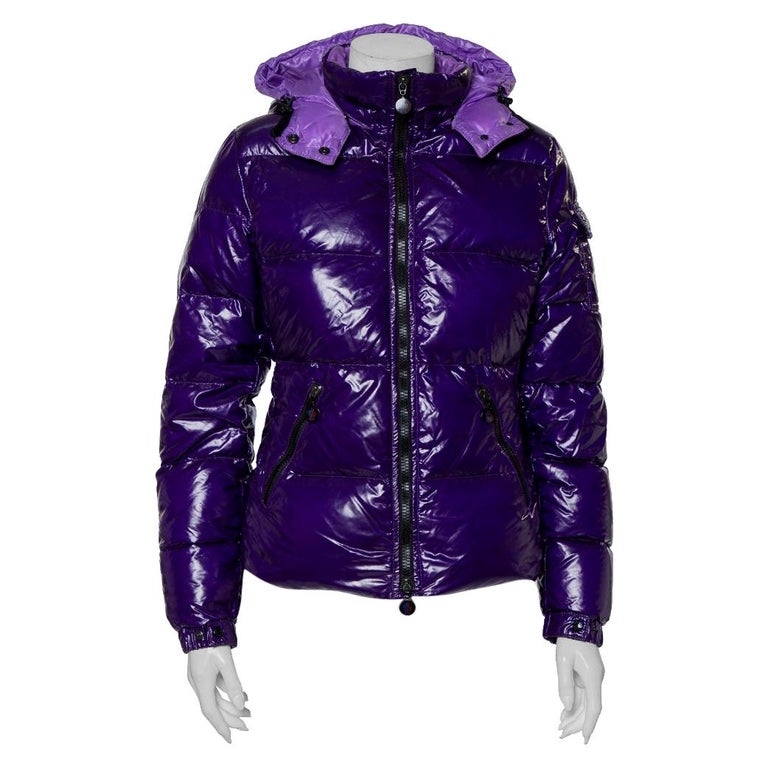 Moncler Purple Synthetic Quilted Hooded Down Jacket S at 1stDibs
