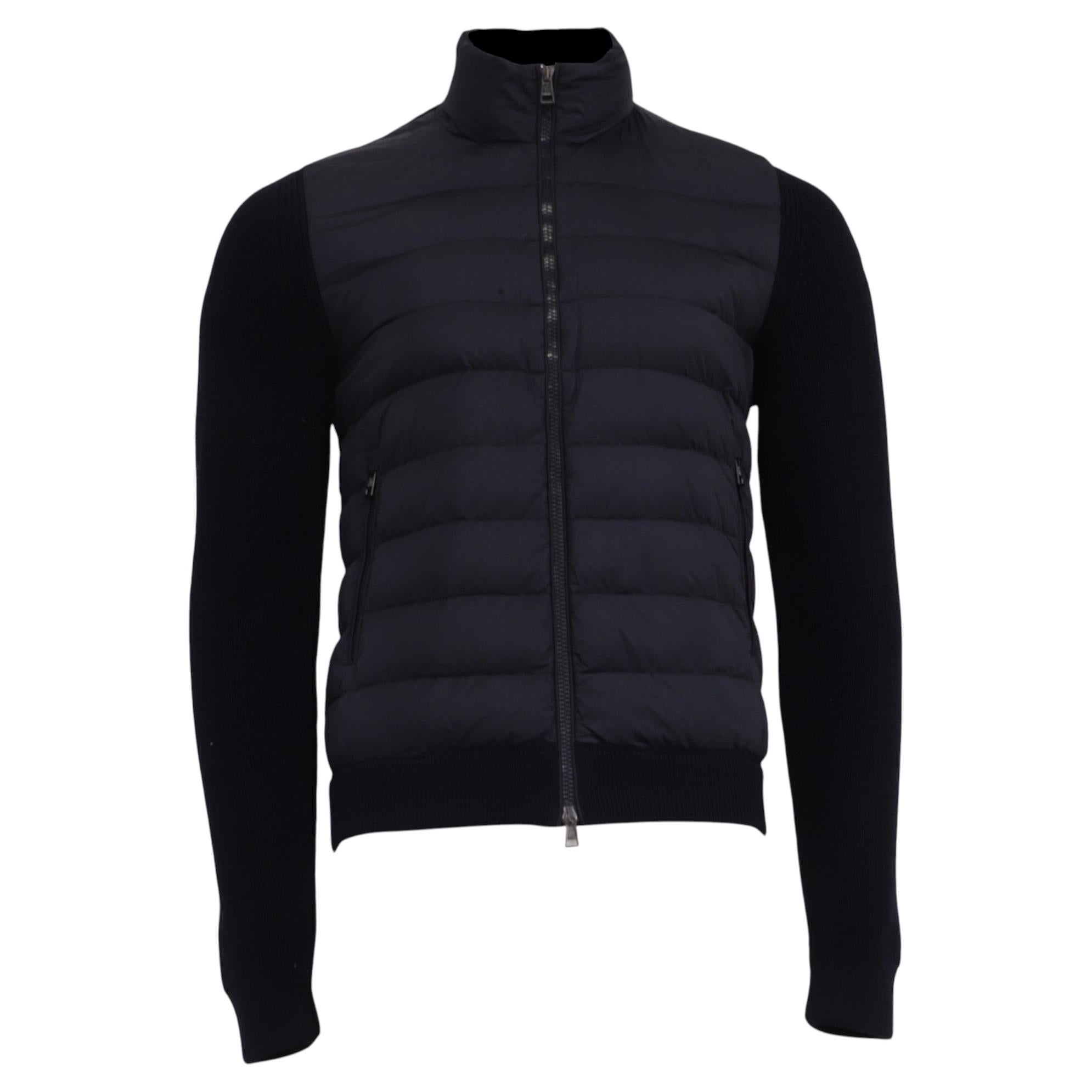 Pre-owned Moncler Quilted Panelled Sweater In Navy Blue Polyamide