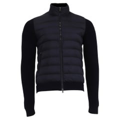 Moncler Quilted Panelled Sweater in Navy Blue Polyamide