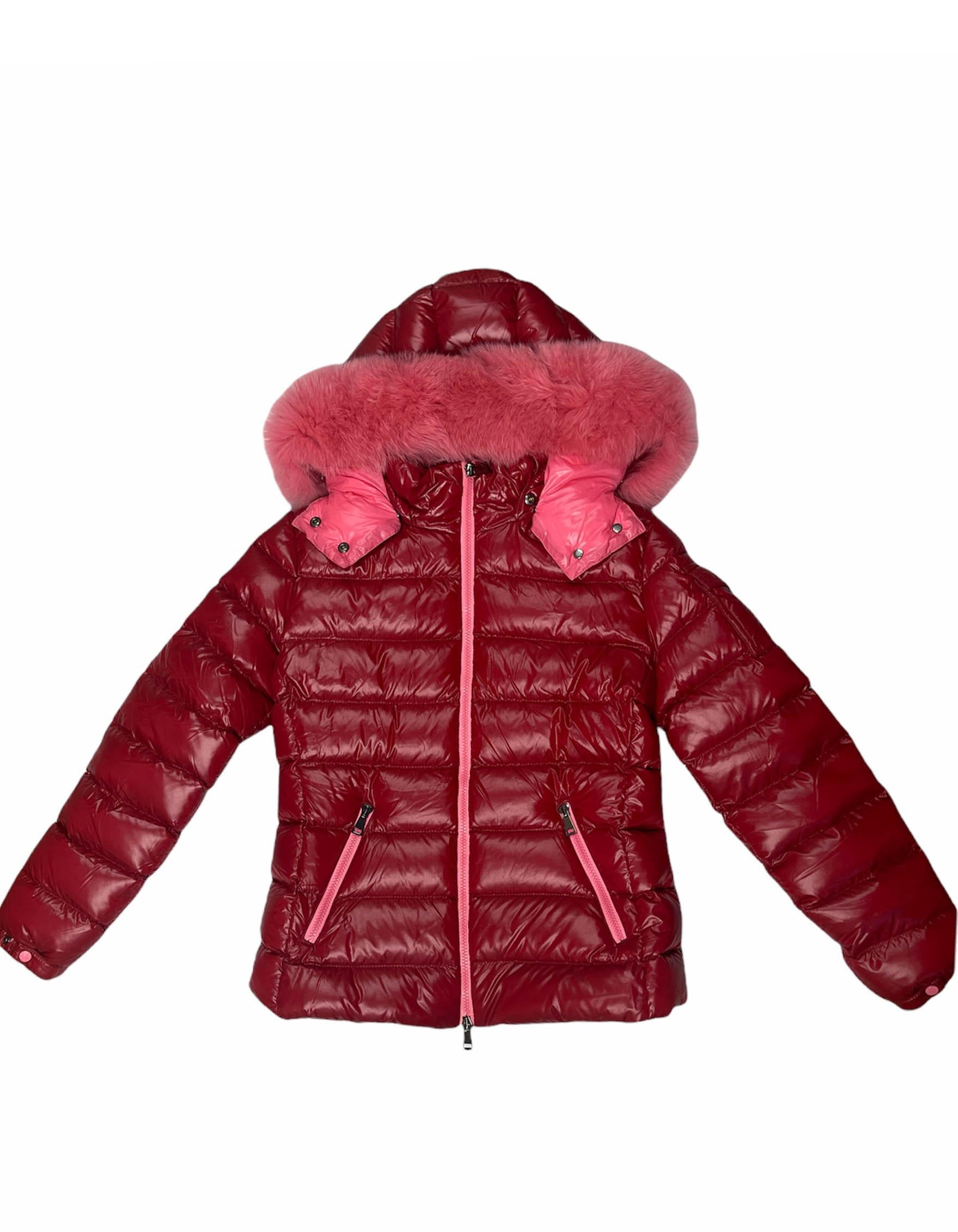 red moncler jacket fur hood