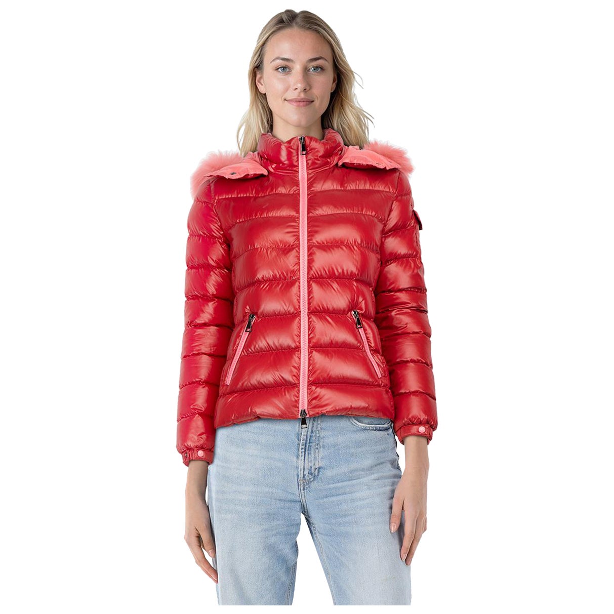 Moncler Red Badyfur Fox Fur Down Coat Size S For Sale