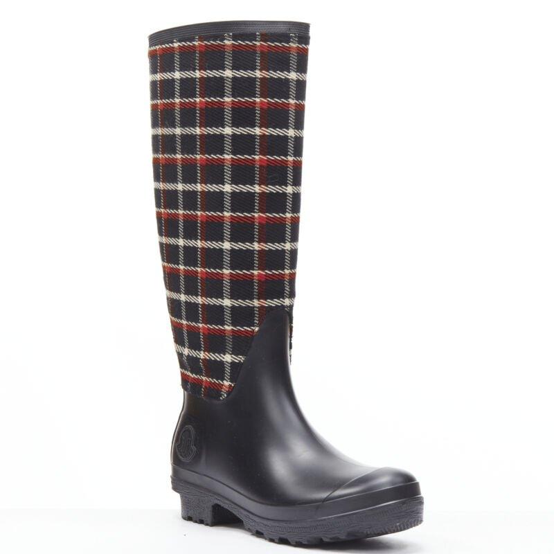 MONCLER red black plaid check black rubber wellington rain boots EU39
Reference: MELK/A00231
Brand: Moncler
Collection: 2015 - Runway
Material: Rubber
Color: Black, Red
Pattern: Plaid
Extra Details: Logo on heel.
Made in: