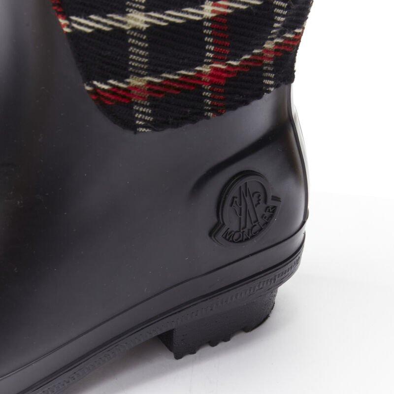 MONCLER red black plaid check black rubber wellington rain boots EU39 For Sale 3