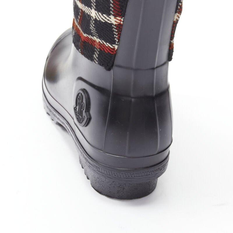 MONCLER red black plaid check black rubber wellington rain boots EU39 For Sale 4