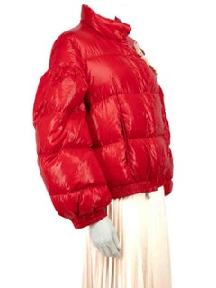 Moncler Red Floral Embellished Puffer Down Coat Size L