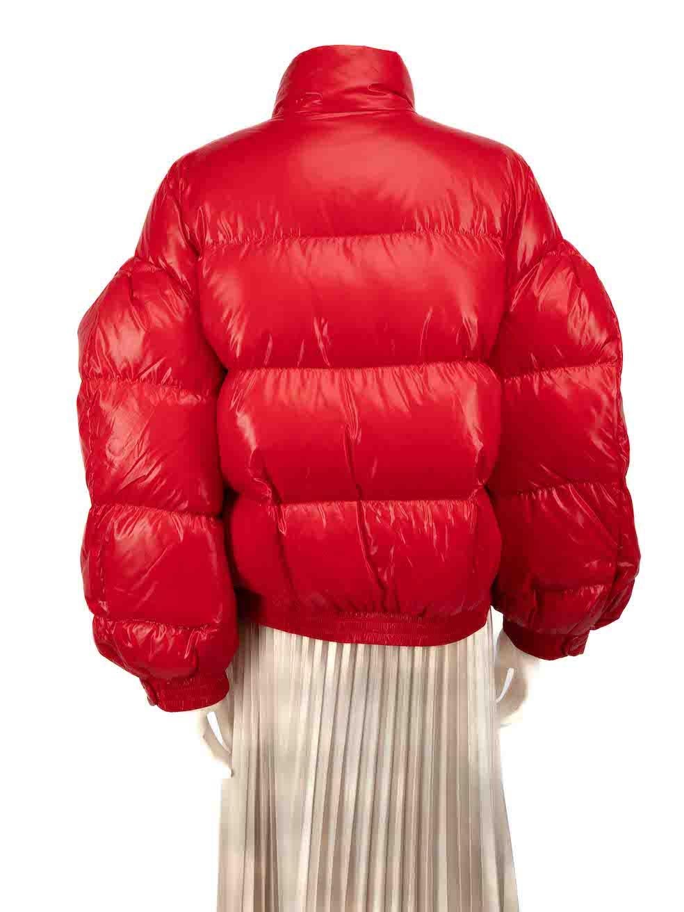 Moncler Red Floral Embellished Puffer Down Coat Size L In Good Condition For Sale In London, GB