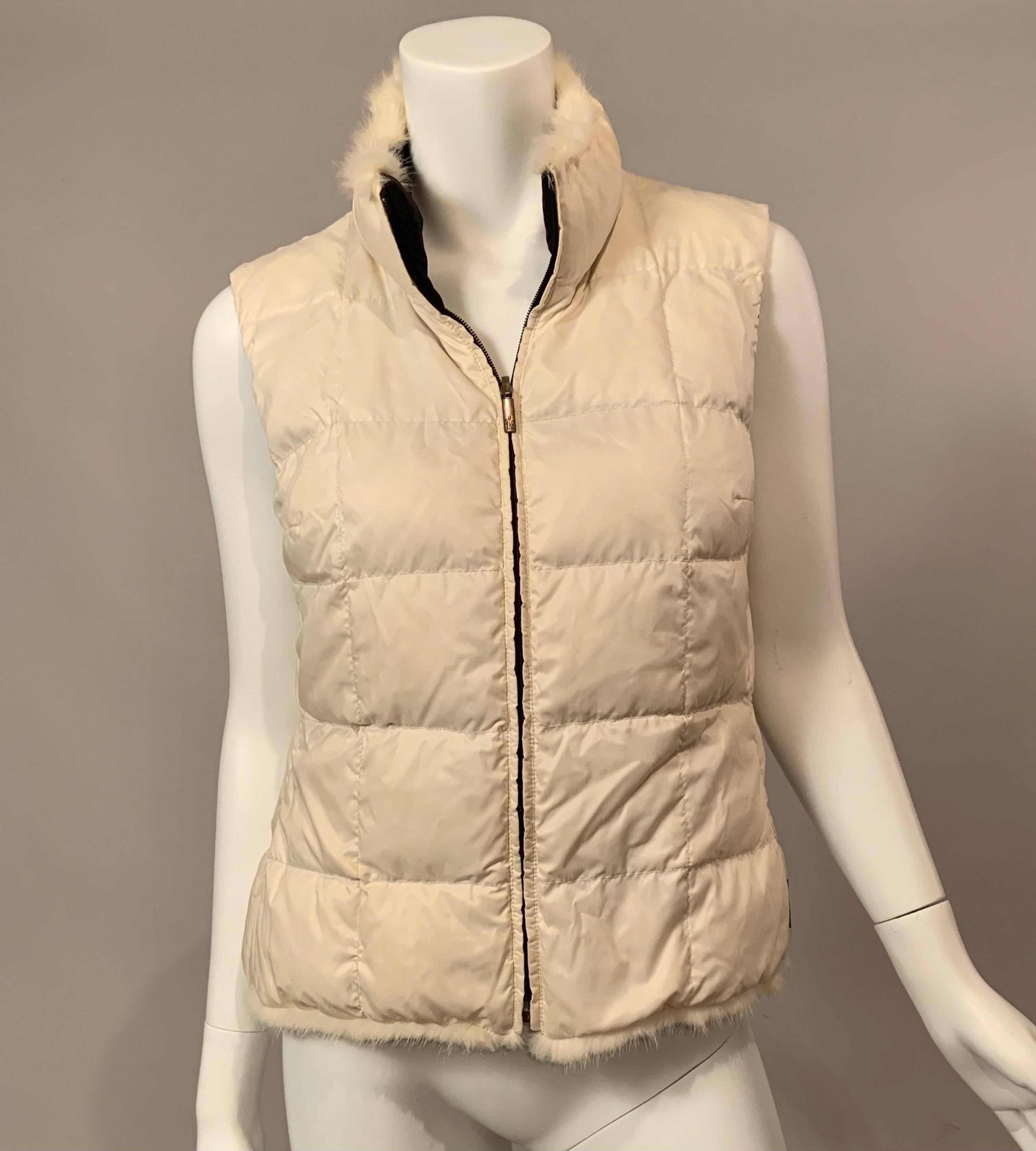 Moncler Reversible Down Vest Black or Cream with White Mink Trim 1