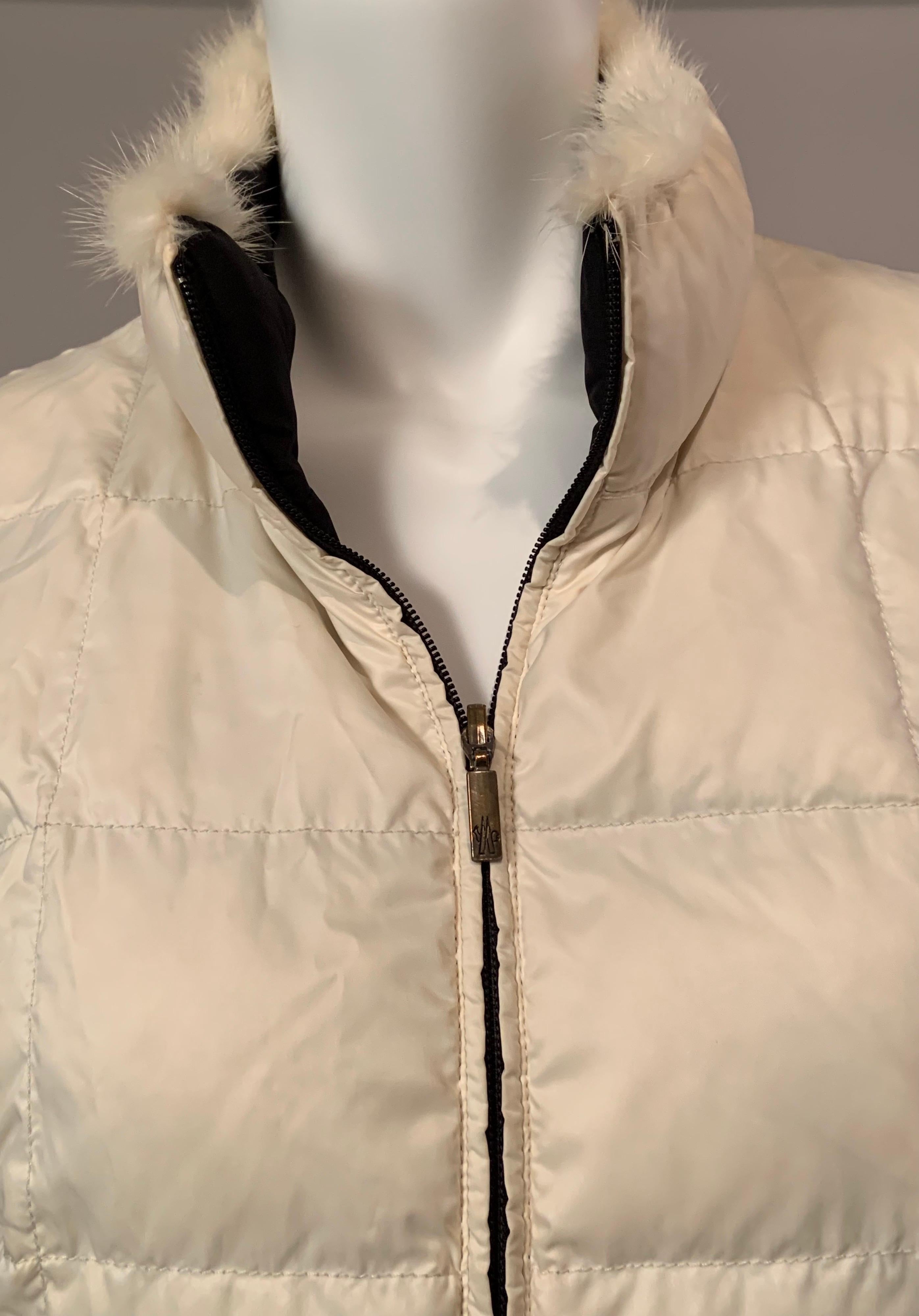 Moncler Reversible Down Vest Black or Cream with White Mink Trim 2
