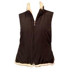 Used Moncler Reversible Down Vest Black or Cream with White Mink Trim