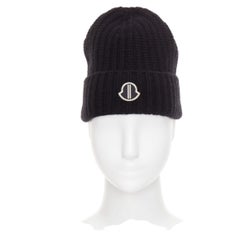 MONCLER RICK OWENS 2023 Mütze mit Logo-Applikation, gerippt, aus Wolle und Kaschmir, mit Umschlag