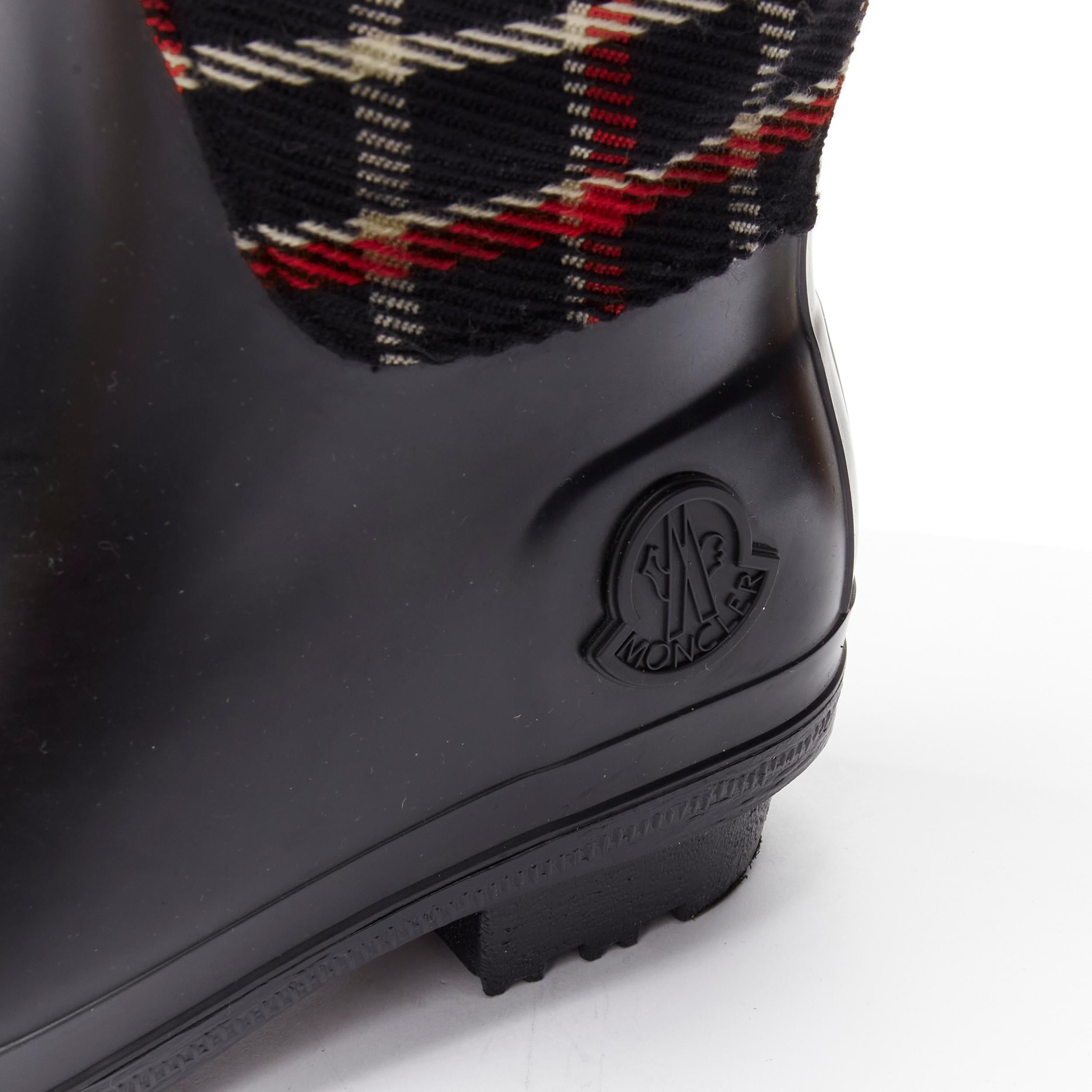 Women's MONCLER Runway red black plaid check black rubber wellington rain boots EU39