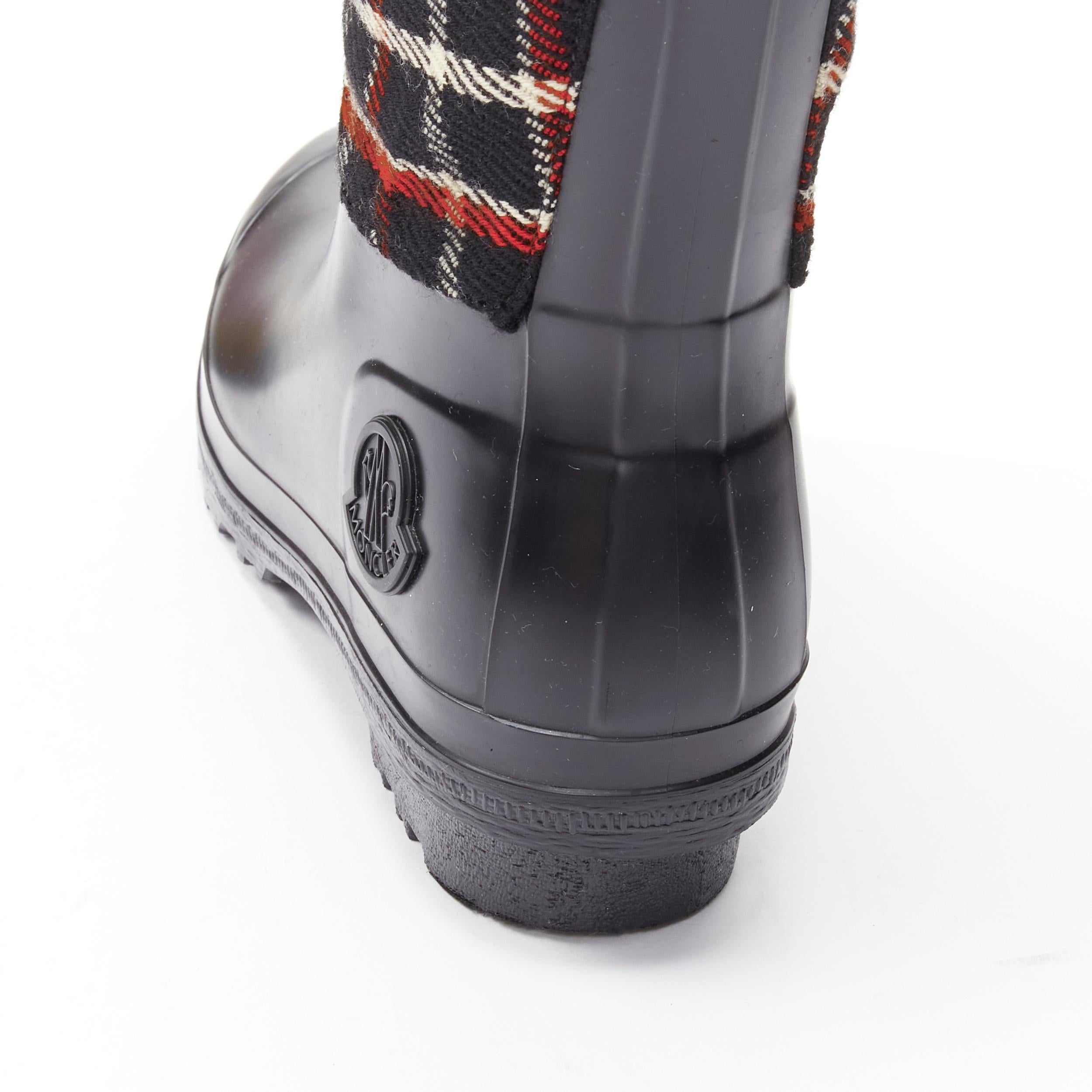 MONCLER Runway red black plaid check black rubber wellington rain boots EU39 1