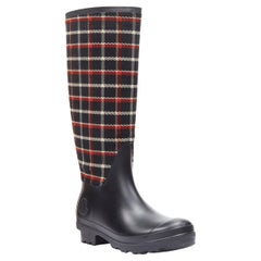 MONCLER Runway rosso nero plaid check nero gomma wellington stivali da pioggia EU39
