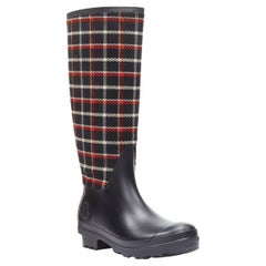 MONCLER Runway red black plaid check black rubber wellington rain boots EU39