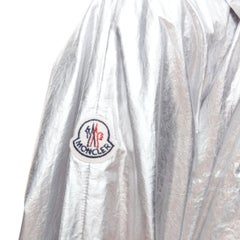 MONCLER silver coated cotton ruched waist hooded windbreaker Sz2