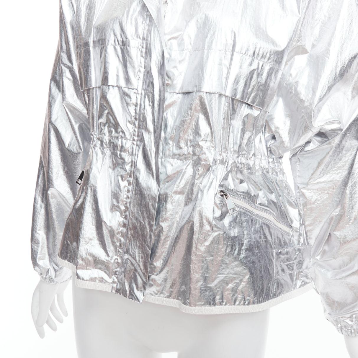 MONCLER silver coated cotton ruched waist hooded windbreaker Sz2 For Sale 3
