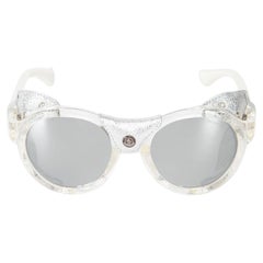 Moncler Silver Leather Trim Round Sunglasses