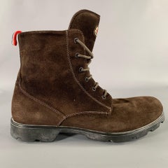 MONCLER Size 10 Brown Contrast Stitch Suede Winter Boots