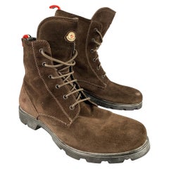 MONCLER Size 10 Brown Contrast Stitch Suede Winter Boots