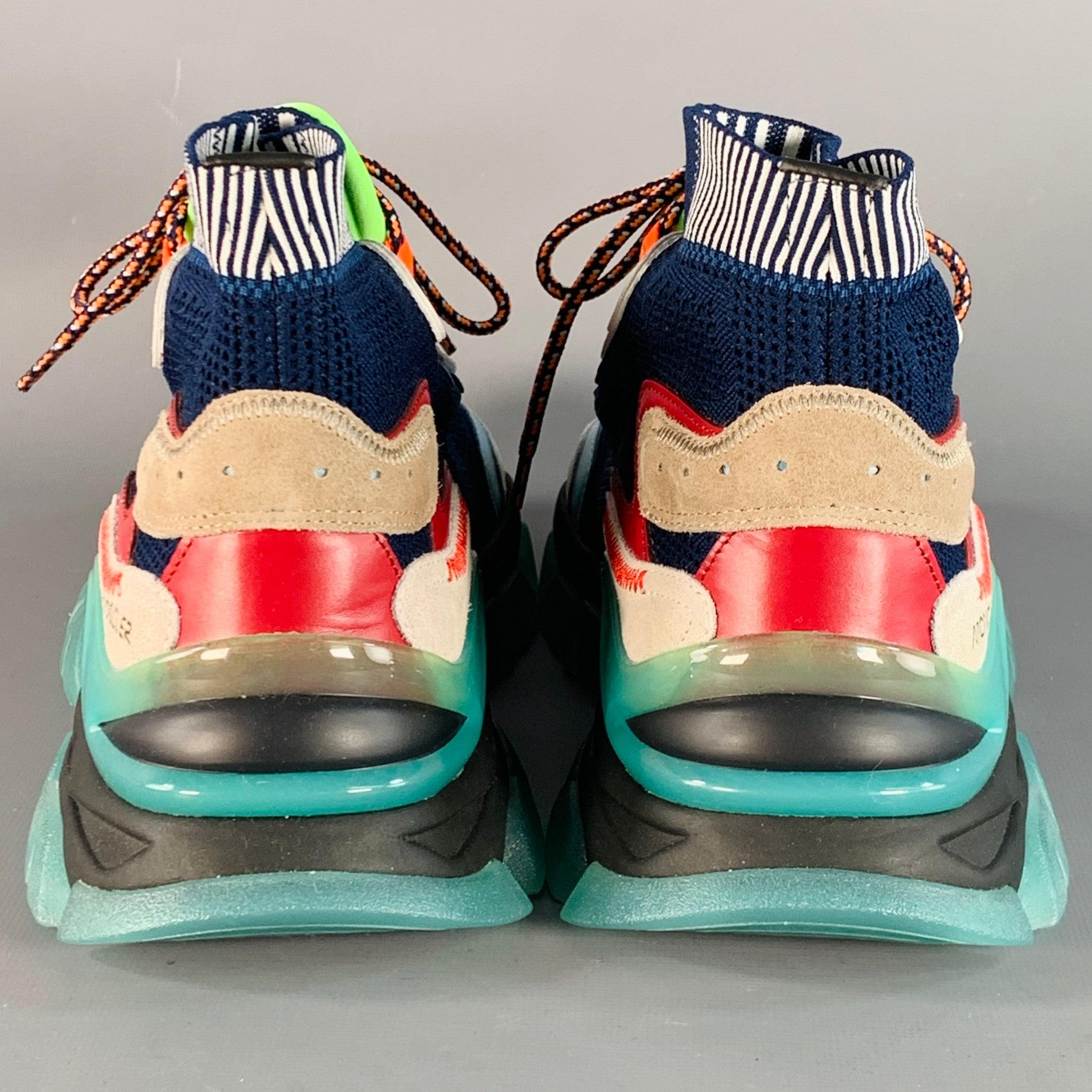 Noir Moncler Size 10 Multi Color Nylon Mesh High Top Sneakers en vente