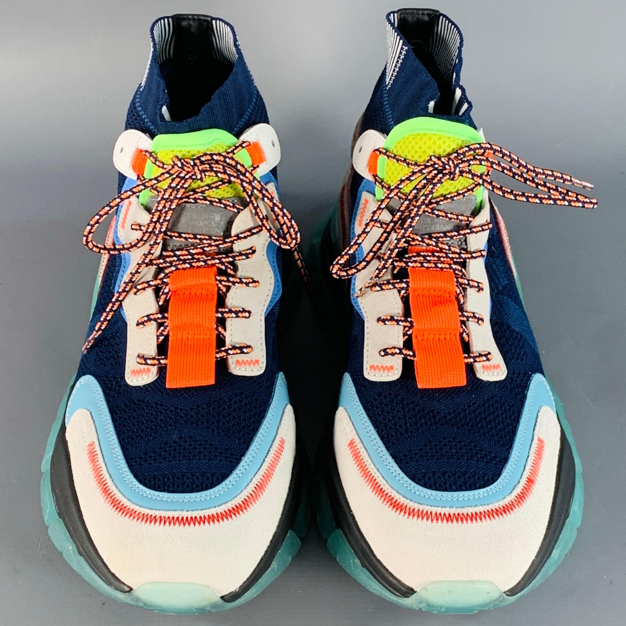 Moncler Size 10 Multi Color Nylon Mesh High Top Sneakers Excellent état - En vente à San Francisco, CA