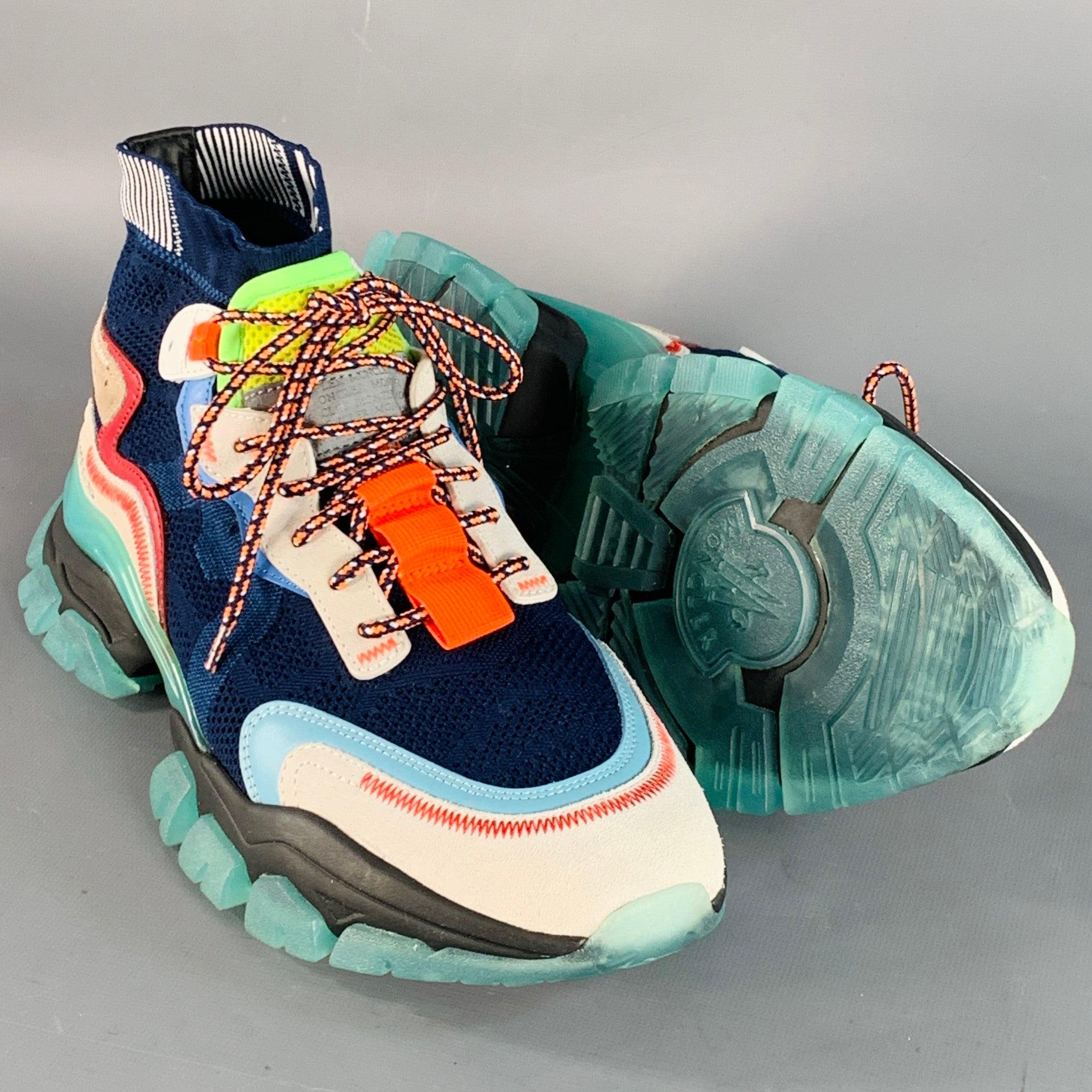Moncler Size 10 Multi Color Nylon Mesh High Top Sneakers Pour femmes en vente