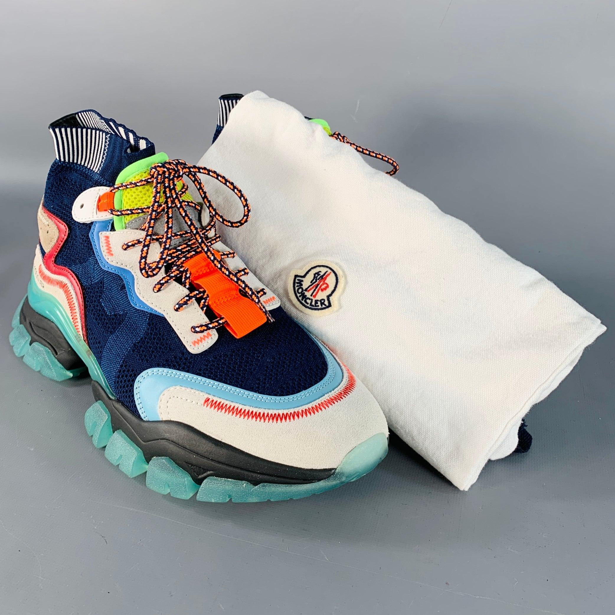 Moncler Size 10 Multi Color Nylon Mesh High Top Sneakers en vente 4