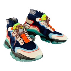 MONCLER Size 10 Multi Color Nylon Mesh High Top Sneakers