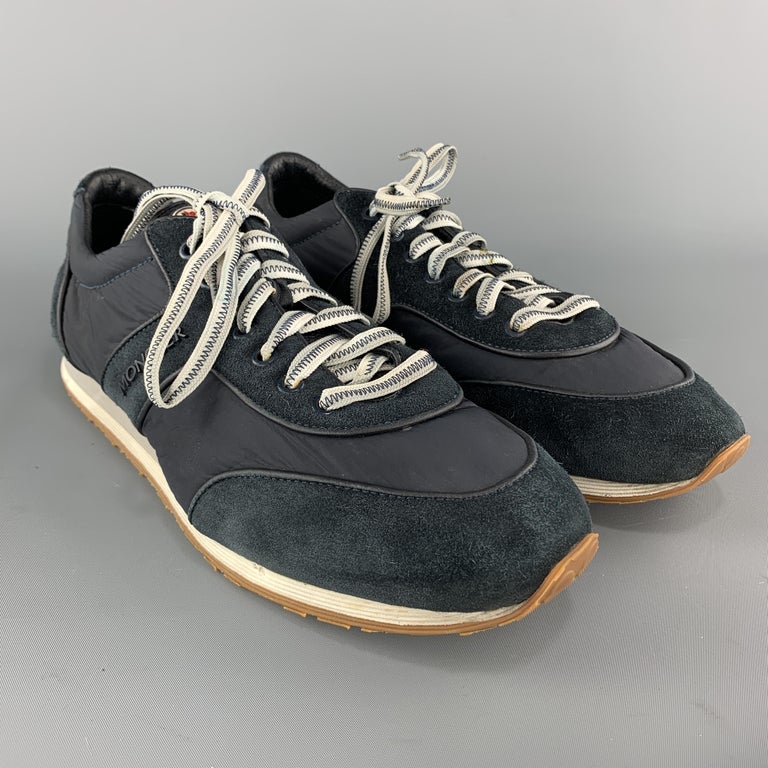 MONCLER Size 10 Navy Suede and Nylon Lace Up Sneakers For Sale at 1stdibs