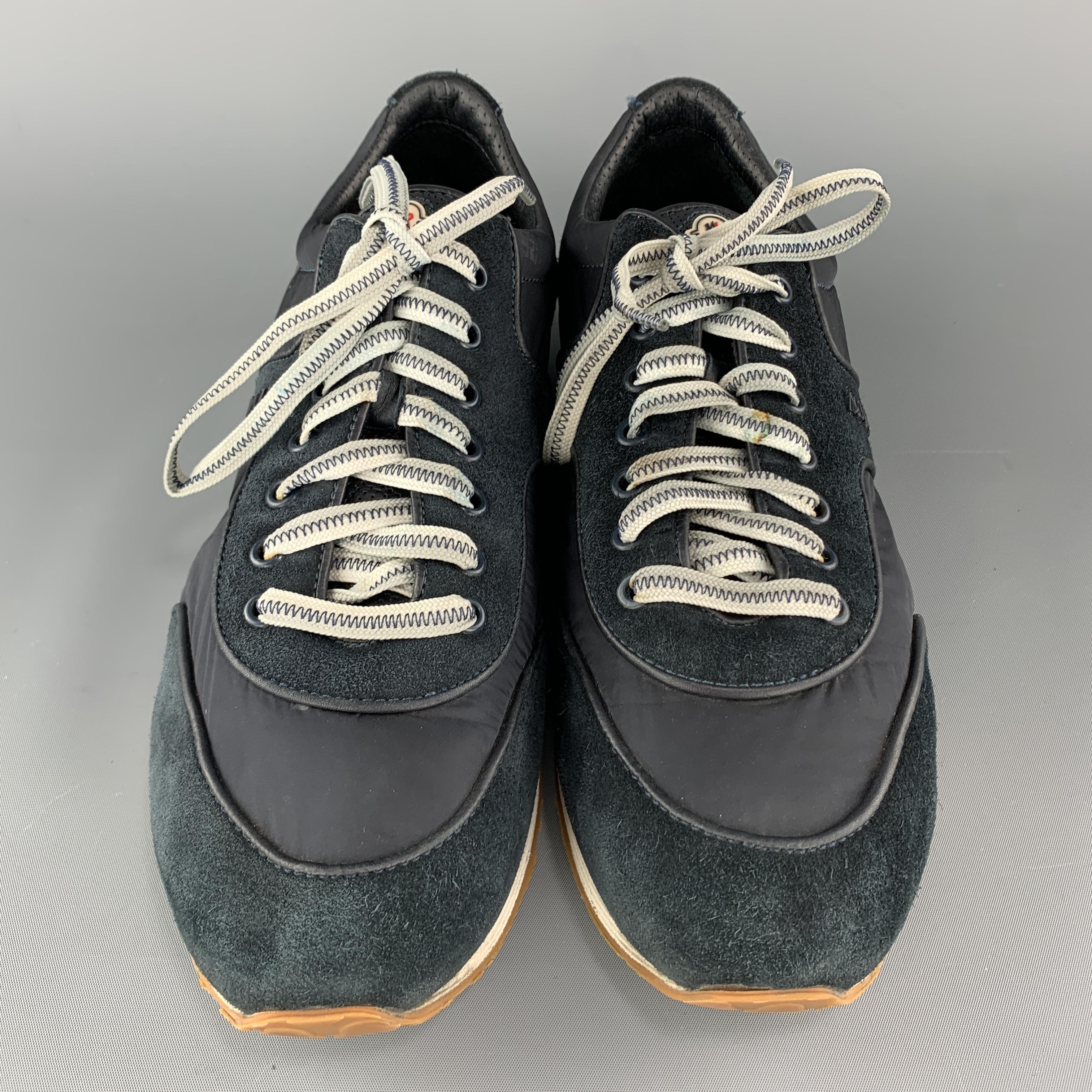 MONCLER Size 10 Navy Suede & Nylon Lace Up Sneakers In Good Condition In San Francisco, CA