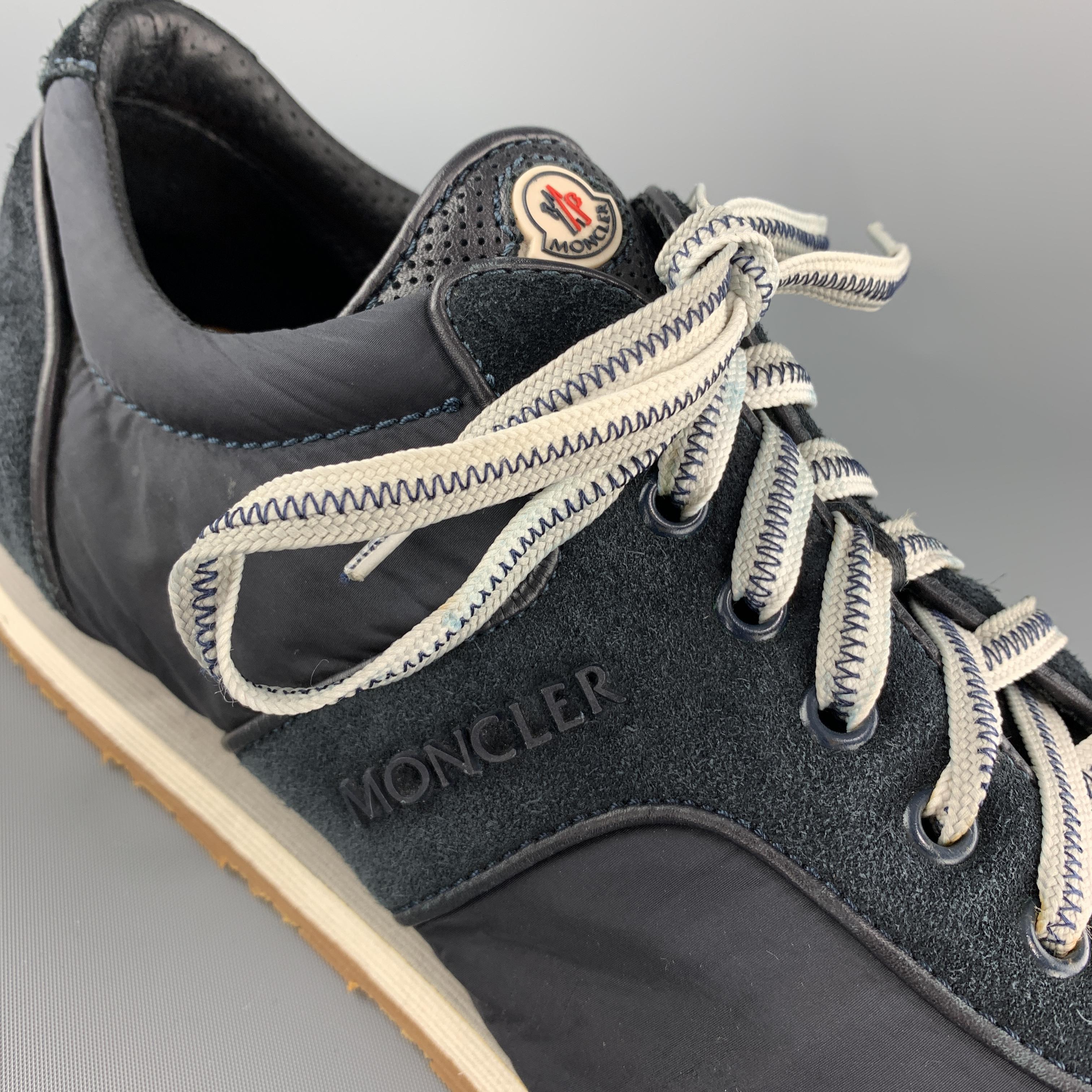 Men's MONCLER Size 10 Navy Suede & Nylon Lace Up Sneakers