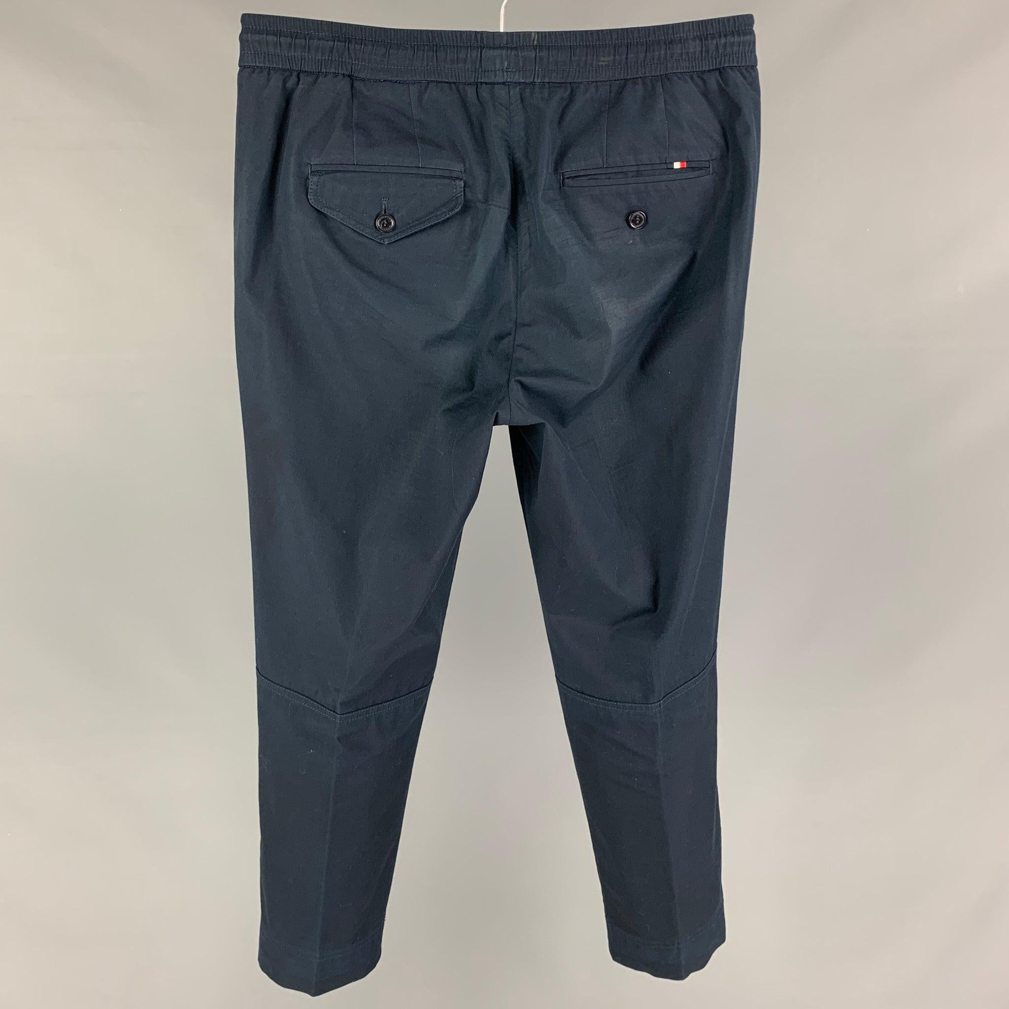 MONCLER Size 30 Blue Navy Cotton Drawstring Casual Pants In Good Condition For Sale In San Francisco, CA