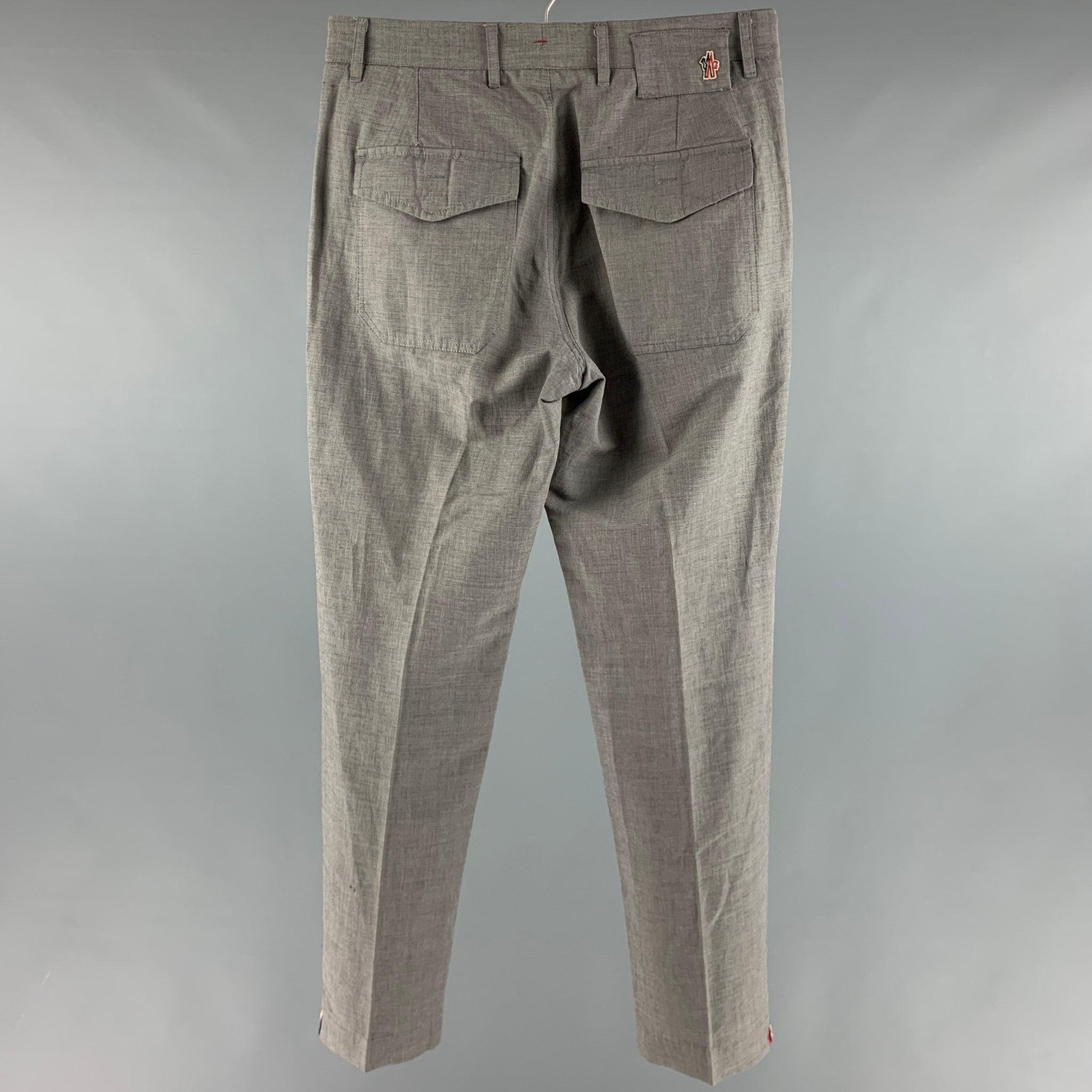 MONCLER Size 30 Grey Cotton Blend Straight Dress Pants In Good Condition For Sale In San Francisco, CA