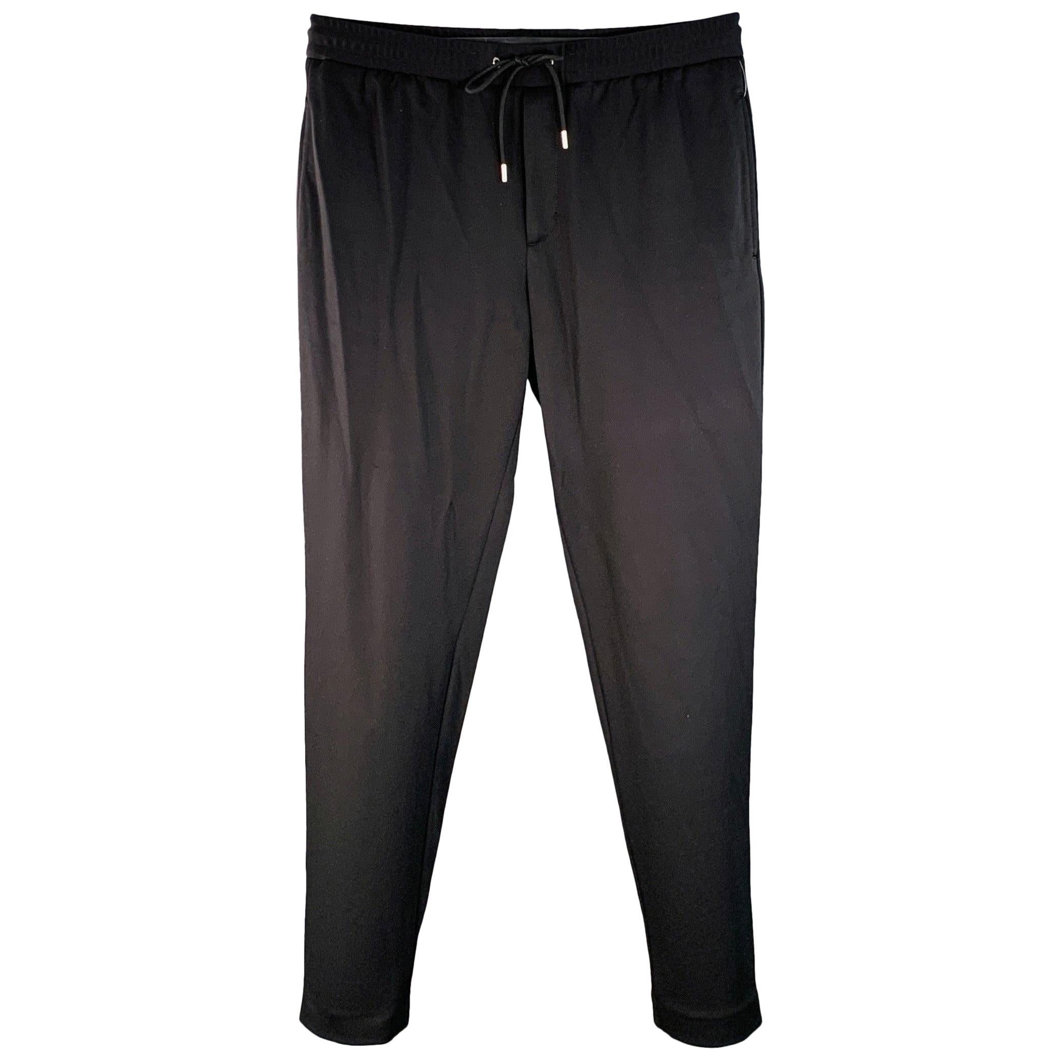 MONCLER Size 34 Black Twill Polyamide Blend Drawstring Casual Pants For Sale