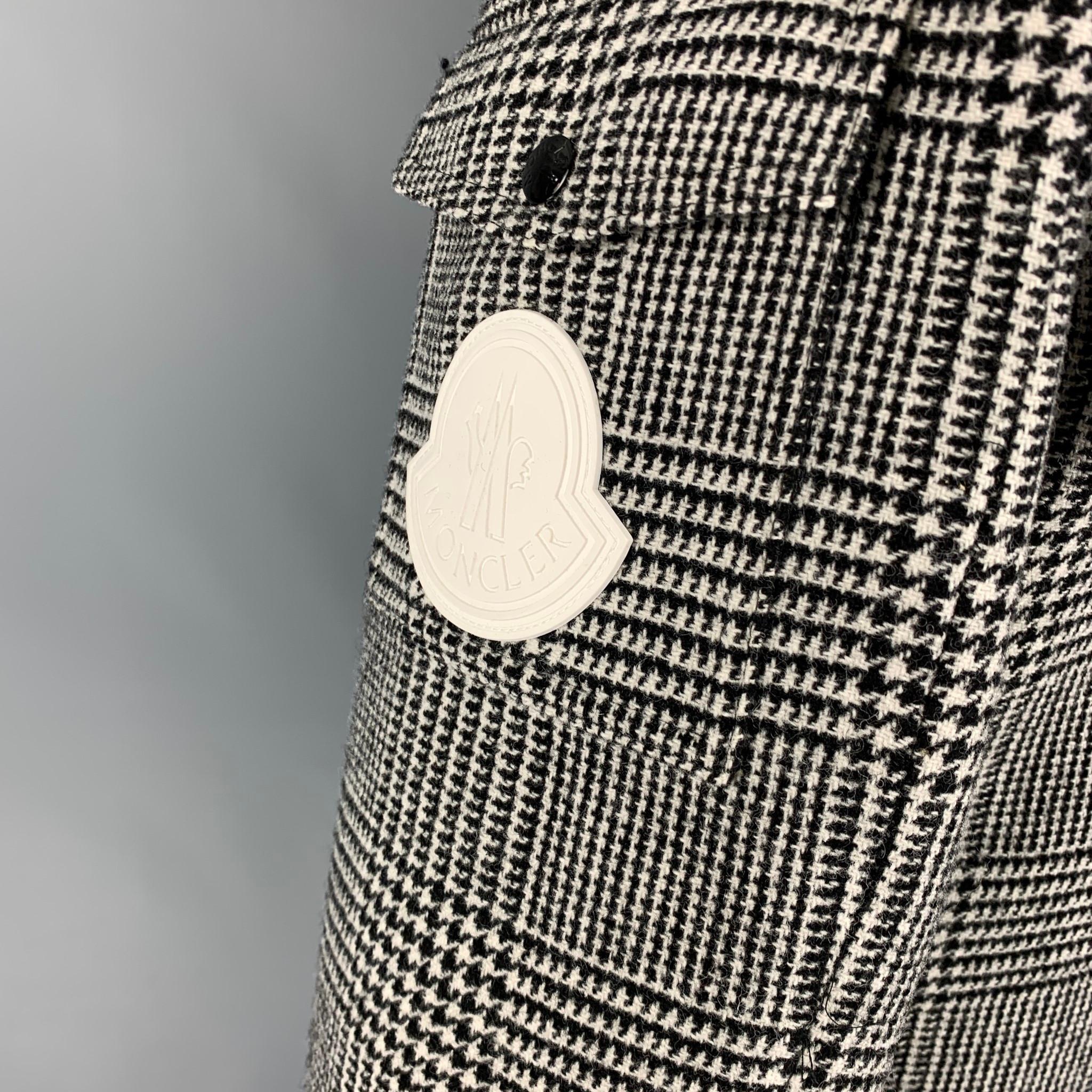 MONCLER Size 44 Black & White Plaid Wool Down Filled Jacket In Excellent Condition In San Francisco, CA