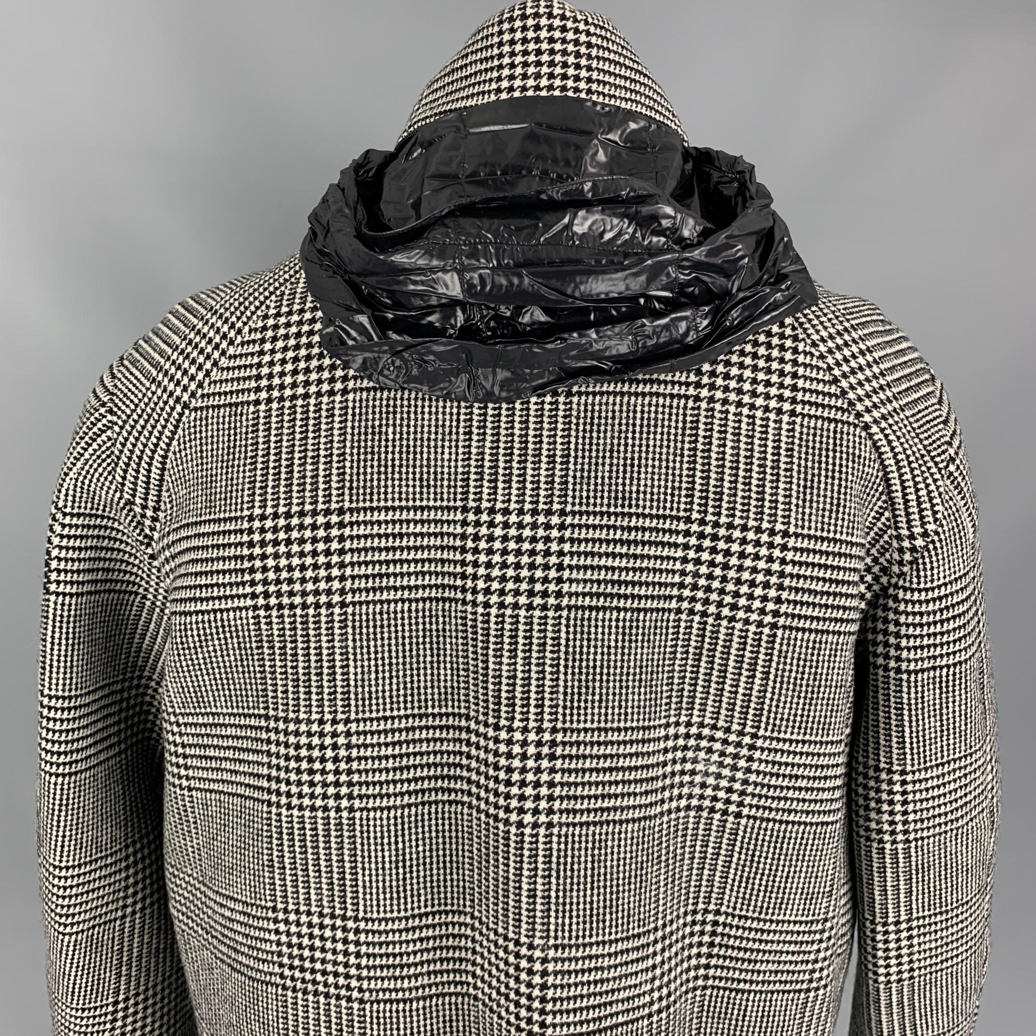 Men's MONCLER Size 44 Black & White Plaid Wool Down Filled Jacket