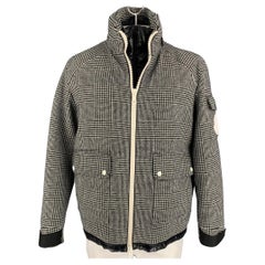 MONCLER Size 44 Black & White Plaid Wool Down Filled Jacket