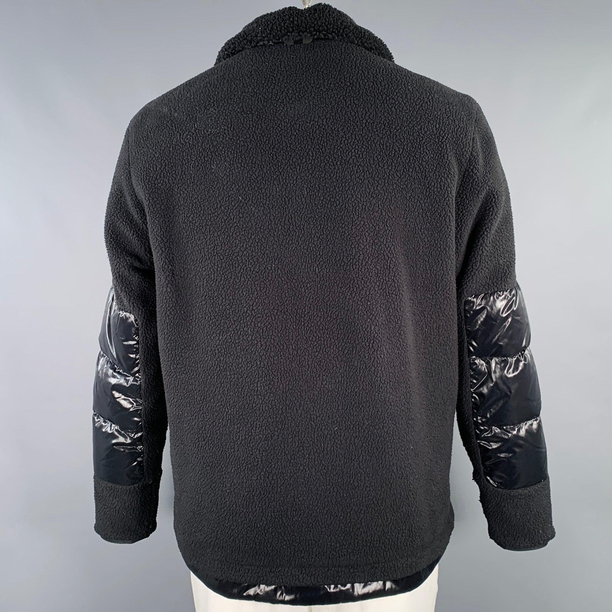 Nero Moncler Taglia L Giacca con zip in misto tessuto nero con imbottitura in piuma d'oca in vendita