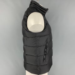 MONCLER Size L Black Quilted Polyester Notch Lapel Vest
