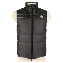MONCLER Size L Black Quilted Polyester Notch Lapel Vest